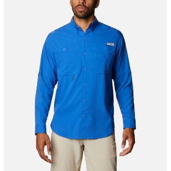 Columbia PFG Crystal Springs Long Sleeve, Camisa Azules Para Hombre | 236498-HIQ